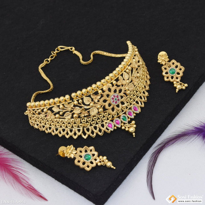 Soni Fashion - Necklace Set - 1 Gram Gold Plated Choker Necklace Set for Women - Style A963