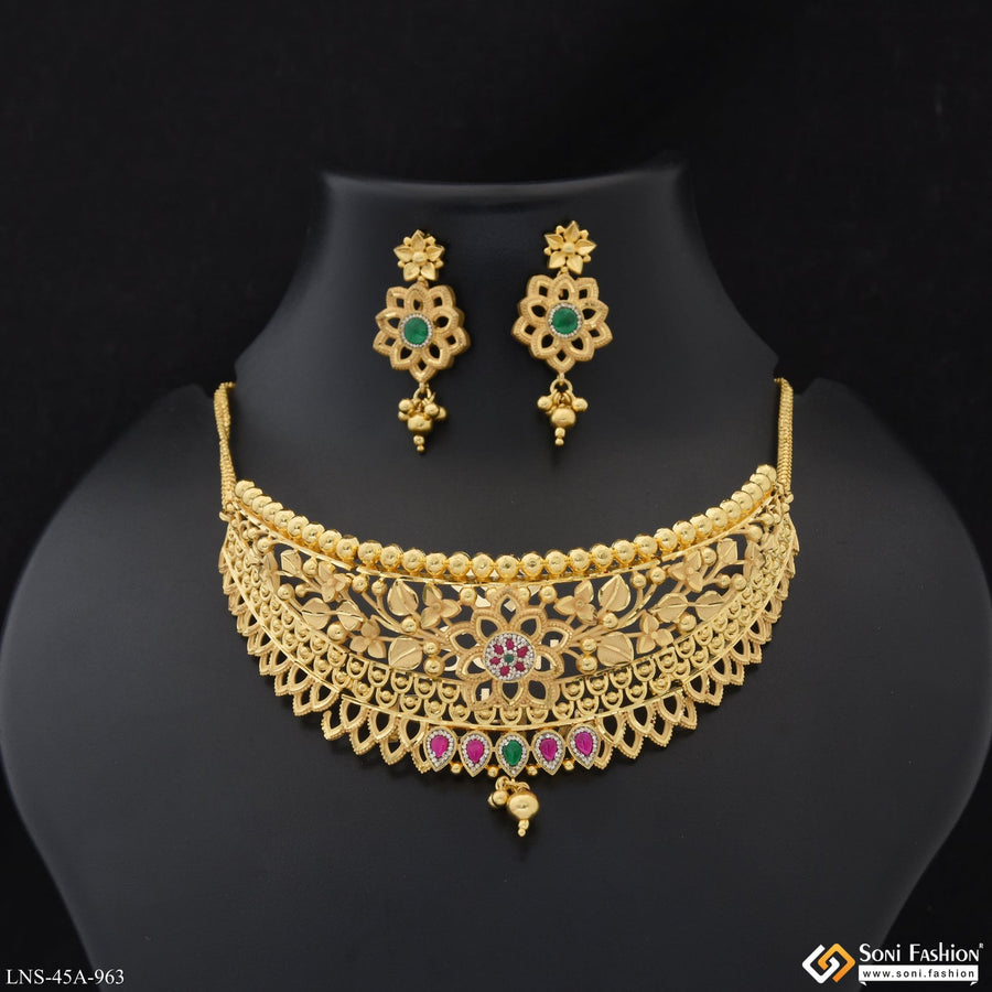 Soni Fashion - Necklace Set - 1 Gram Gold Plated Choker Necklace Set for Women - Style A963