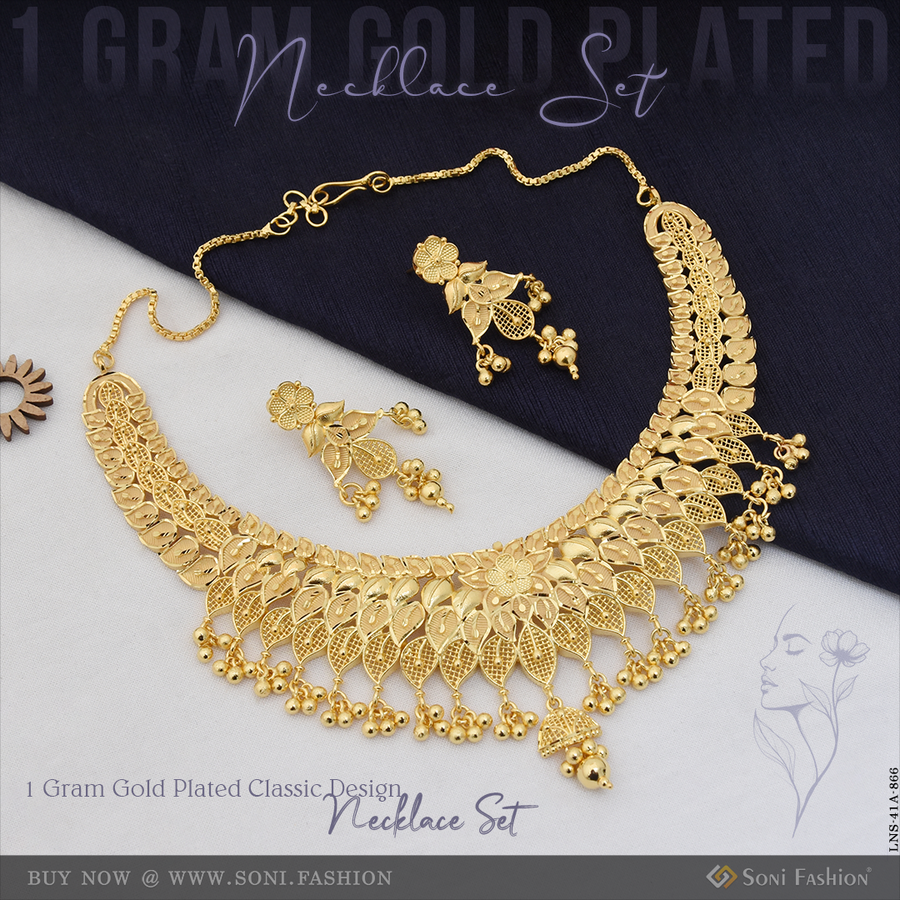 Soni Fashion - Necklace Set - 1 Gram Gold Plated Classic Design Necklace Set for Women - Style A866