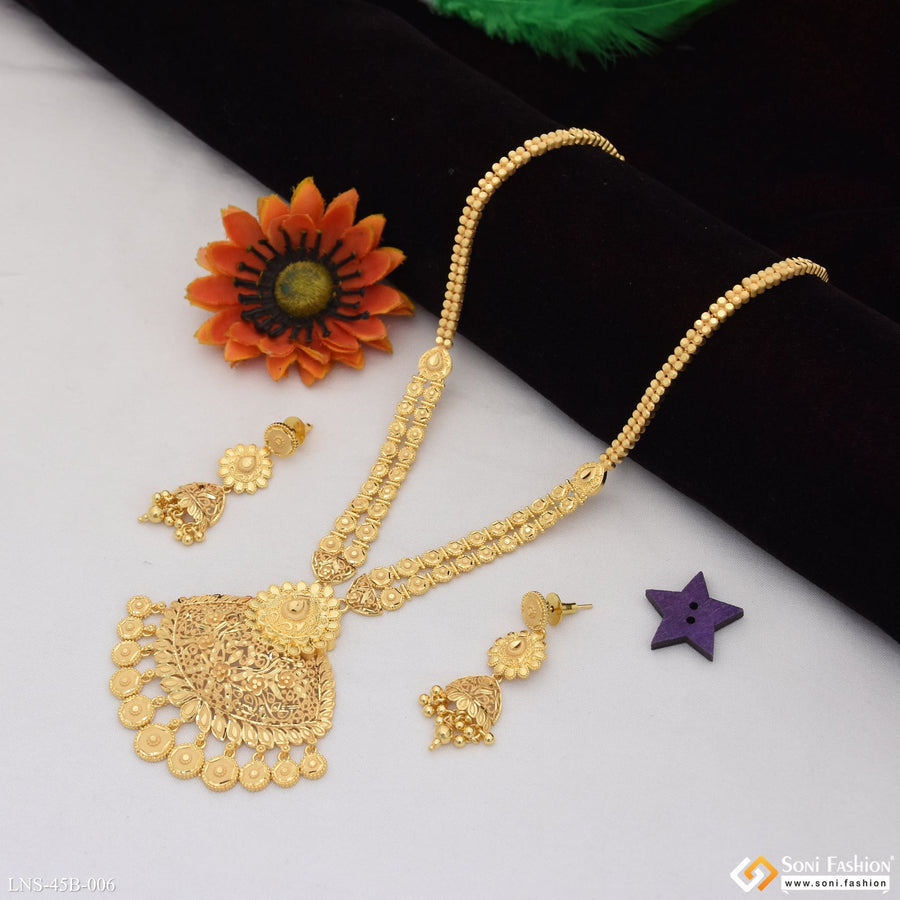 Soni Fashion - Necklace Set - 1 Gram Gold Plated Designer Rani Haar Necklace Set for Women - Style B006