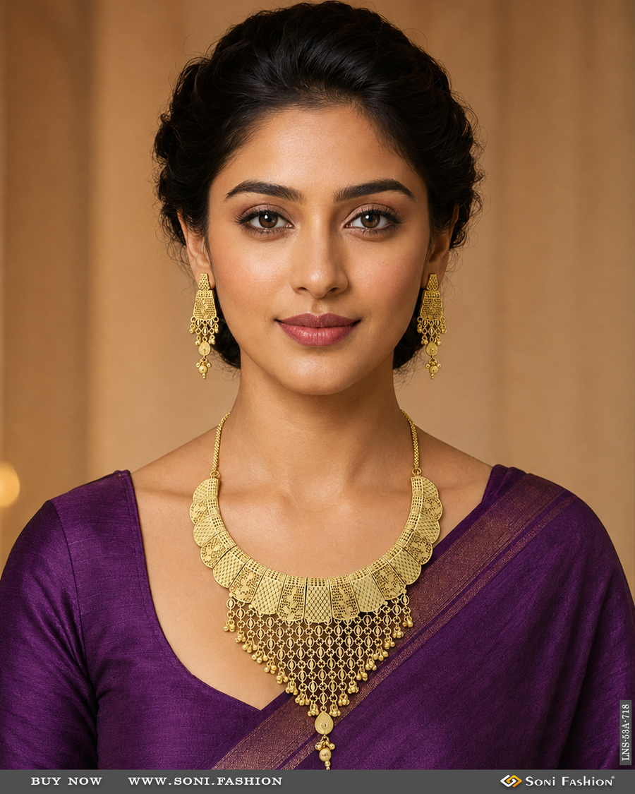 Soni Fashion - Necklace Set - 1 Gram Gold Plated Fashionable Necklace Set for Women - Style A718