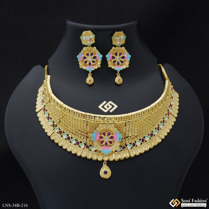 Unique Gold Set 1 Gram Gold Plated Unique Design Choker Necklace Set for Women - Style ...