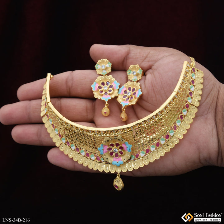 1 Gram Gold Plated Unique Design Choker Necklace Set for Women - Style ...