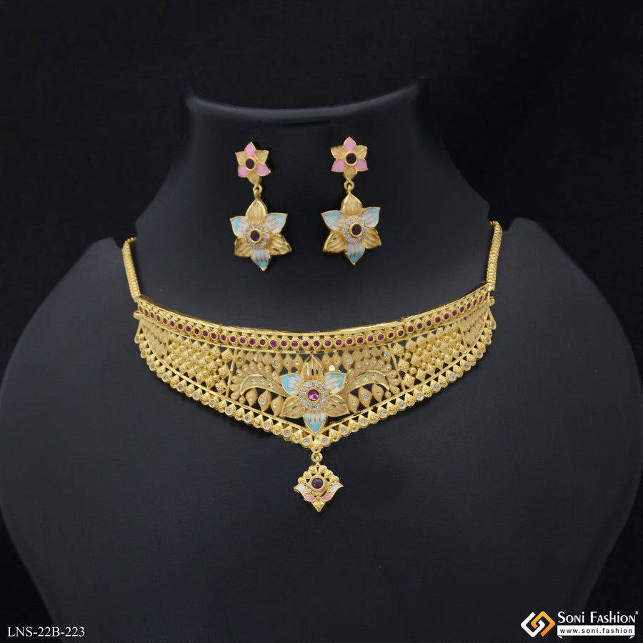 Soni Fashion - Necklace Set - Casual Design Gold Plated Choker Necklace Set for Ladies - Style B223