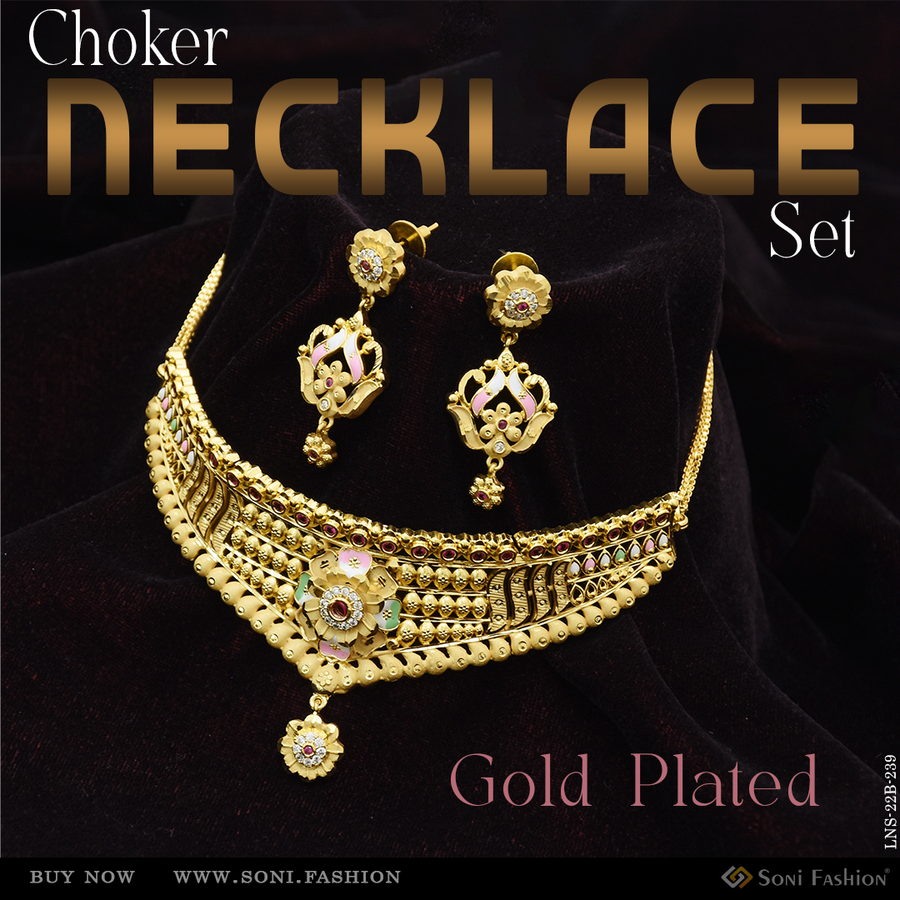 Soni Fashion - Necklace Set - Latest Design Gold Plated Choker Necklace Set for Ladies - Style B239