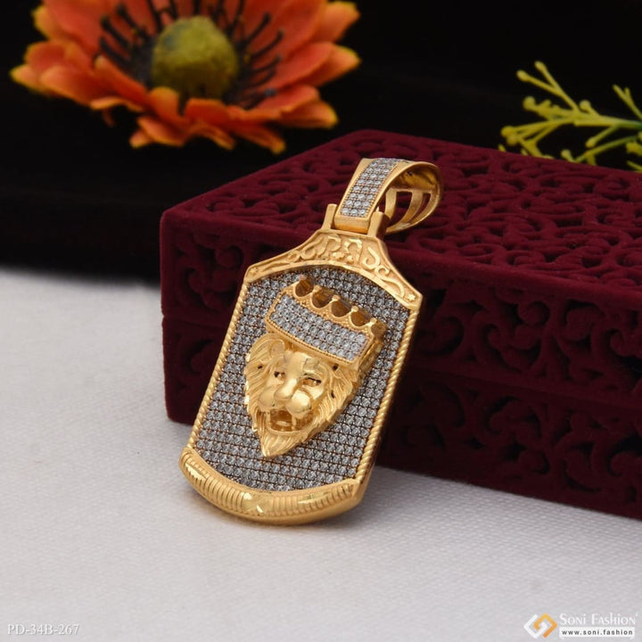 Soni Fashion - pendant - 1 Gram Gold Plated Crown On Lion With Diamond Best Quality Pendant - Style B267