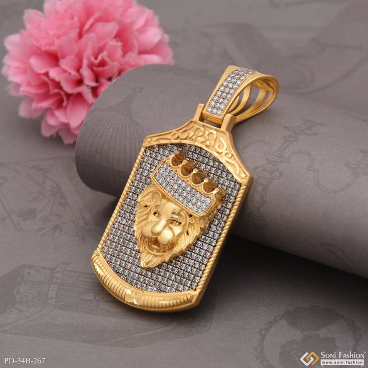 Soni Fashion - pendant - 1 Gram Gold Plated Crown On Lion With Diamond Best Quality Pendant - Style B267
