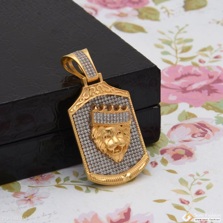 Soni Fashion - pendant - 1 Gram Gold Plated Crown On Lion With Diamond Best Quality Pendant - Style B267