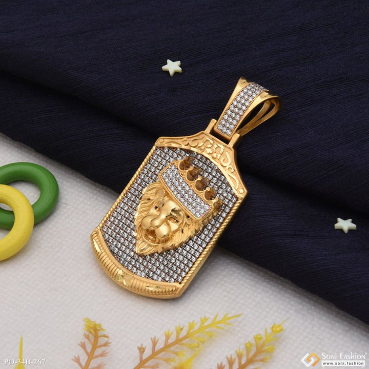 Soni Fashion - pendant - 1 Gram Gold Plated Crown On Lion With Diamond Best Quality Pendant - Style B267