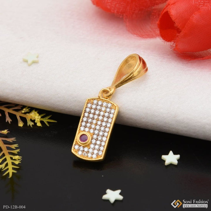 Soni Fashion - pendant - 1 Gram Gold Plated Square with Diamond Funky Design Pendant for Men - Style B004
