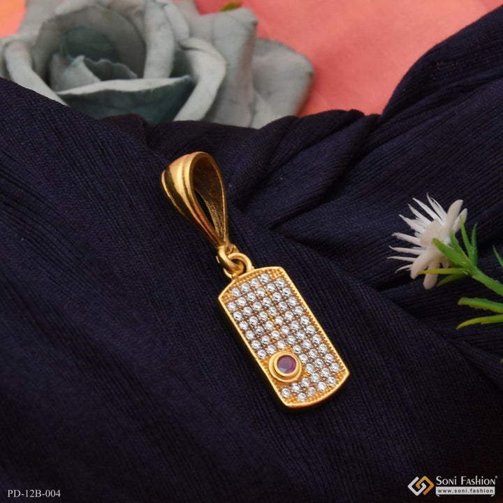 Soni Fashion - pendant - 1 Gram Gold Plated Square with Diamond Funky Design Pendant for Men - Style B004