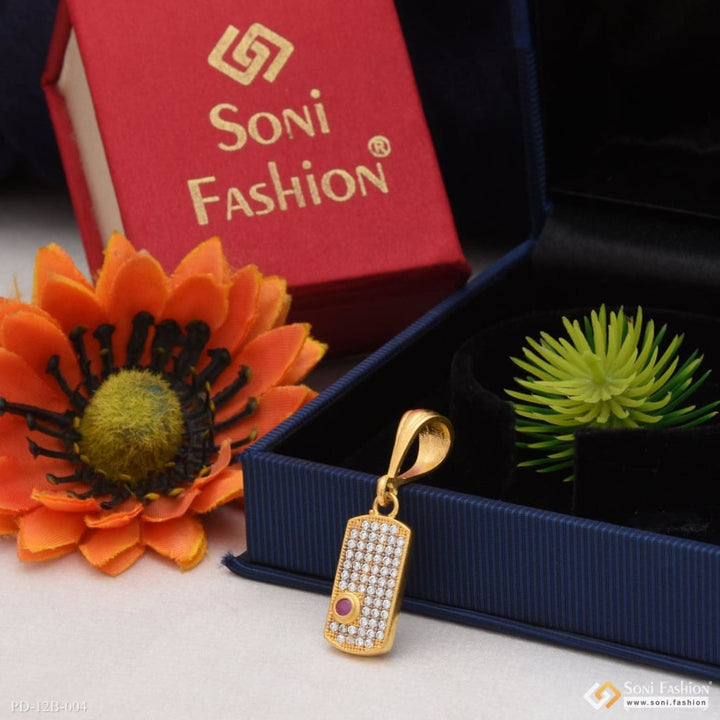 Soni Fashion - pendant - 1 Gram Gold Plated Square with Diamond Funky Design Pendant for Men - Style B004