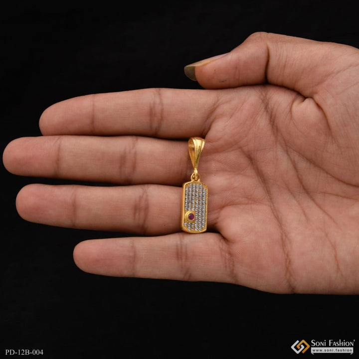 Soni Fashion - pendant - 1 Gram Gold Plated Square with Diamond Funky Design Pendant for Men - Style B004