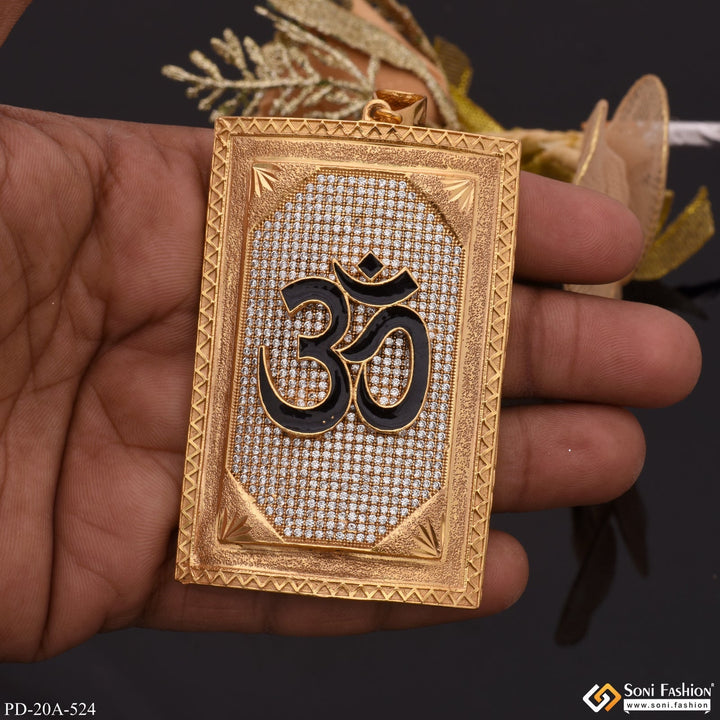 Soni Fashion - pendant - Big Black OM in Diamonds Rectangle Gold Plated Pendant For Men - Style A524