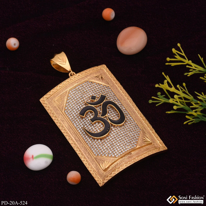 Soni Fashion - pendant - Big Black OM in Diamonds Rectangle Gold Plated Pendant For Men - Style A524