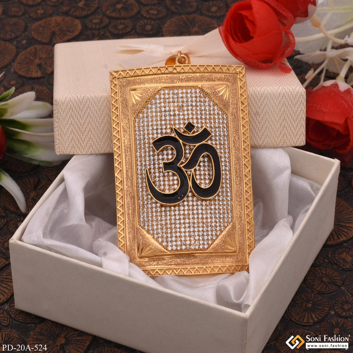 Soni Fashion - pendant - Big Black OM in Diamonds Rectangle Gold Plated Pendant For Men - Style A524