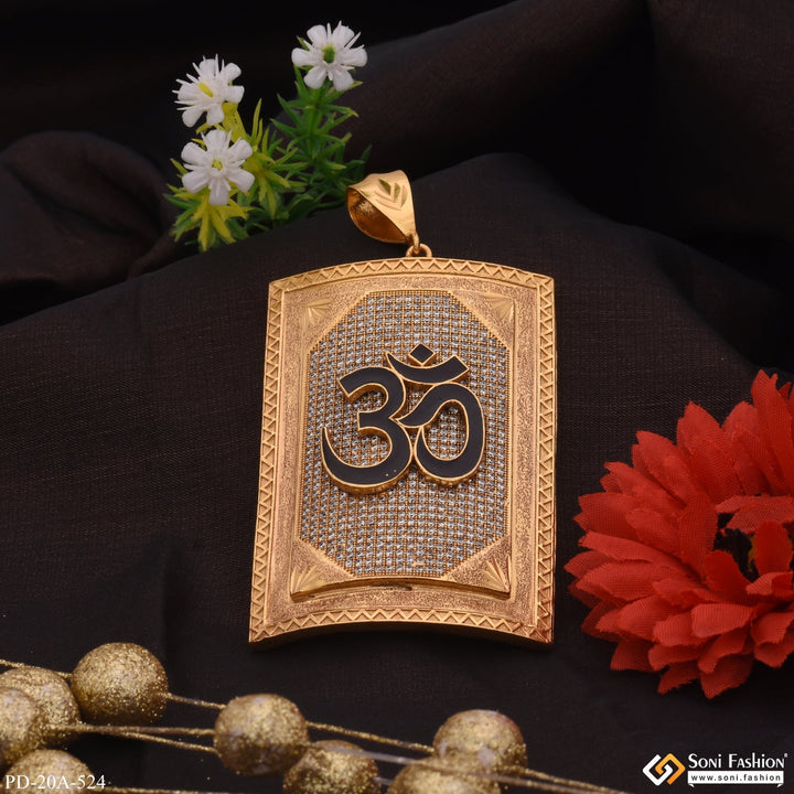 Soni Fashion - pendant - Big Black OM in Diamonds Rectangle Gold Plated Pendant For Men - Style A524