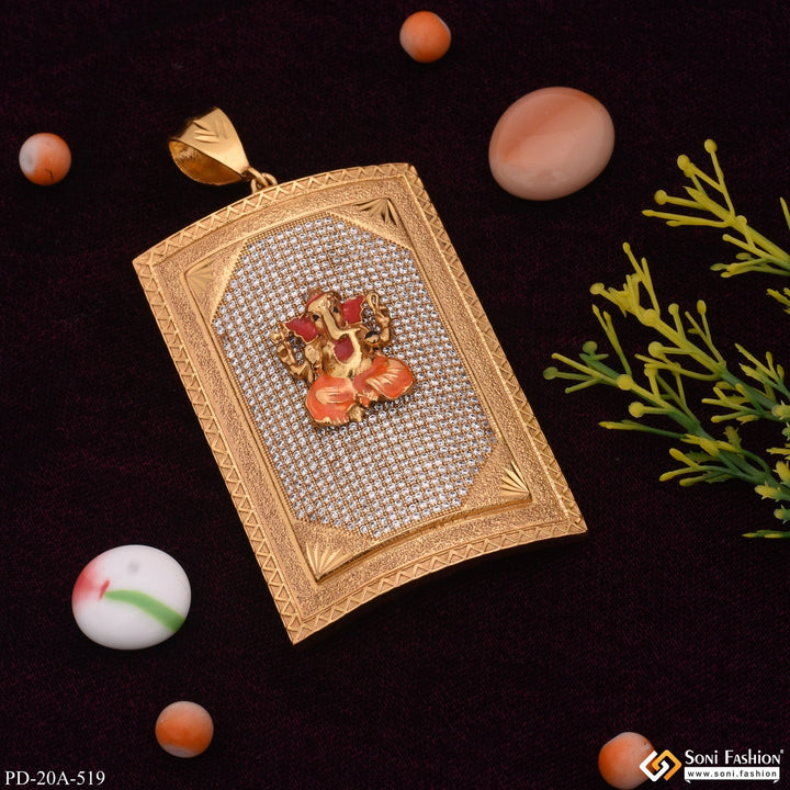 Soni Fashion - pendant - Big Ganesha in Diamonds Rectangle Gold Plated Pendant For Men - Style A519