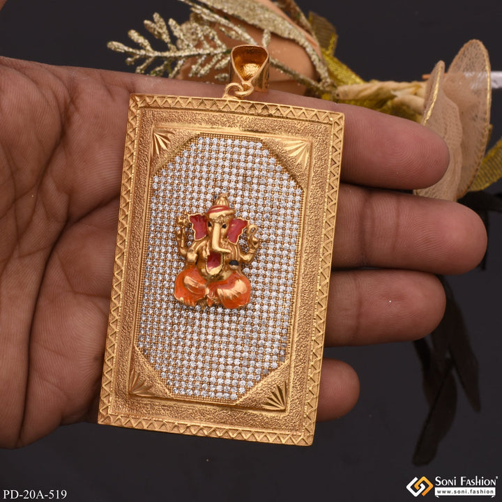 Soni Fashion - pendant - Big Ganesha in Diamonds Rectangle Gold Plated Pendant For Men - Style A519