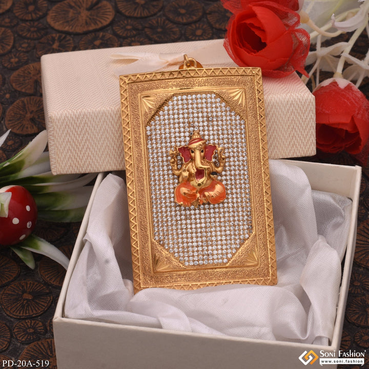 Soni Fashion - pendant - Big Ganesha in Diamonds Rectangle Gold Plated Pendant For Men - Style A519