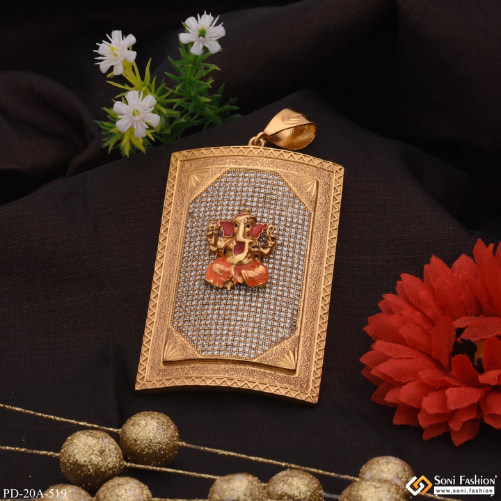 Soni Fashion - pendant - Big Ganesha in Diamonds Rectangle Gold Plated Pendant For Men - Style A519