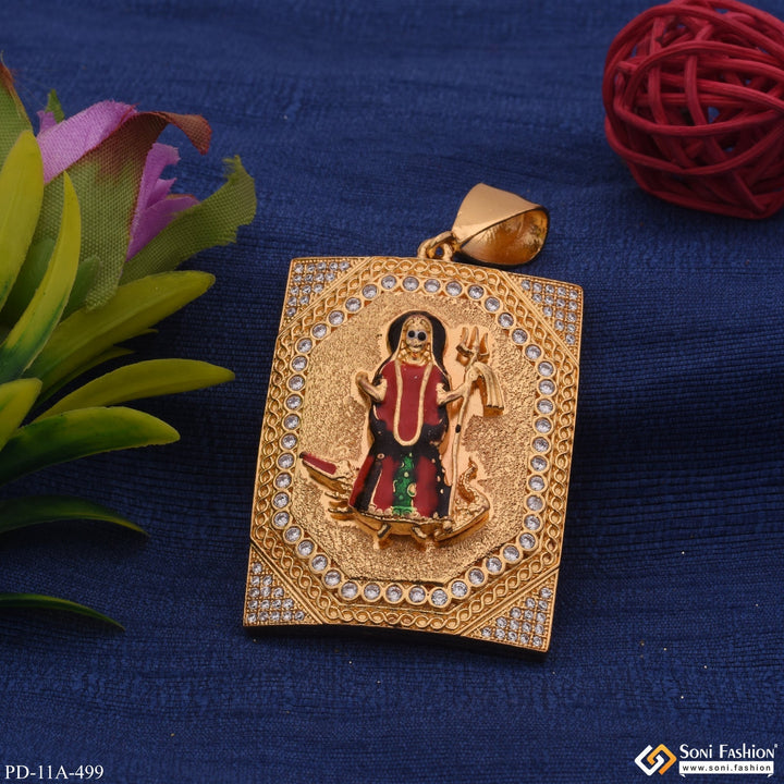 Soni Fashion - pendant - Big Khodiyar Maa In Diamonds Rectangle Gold Plated Pendant For Men - Style A499