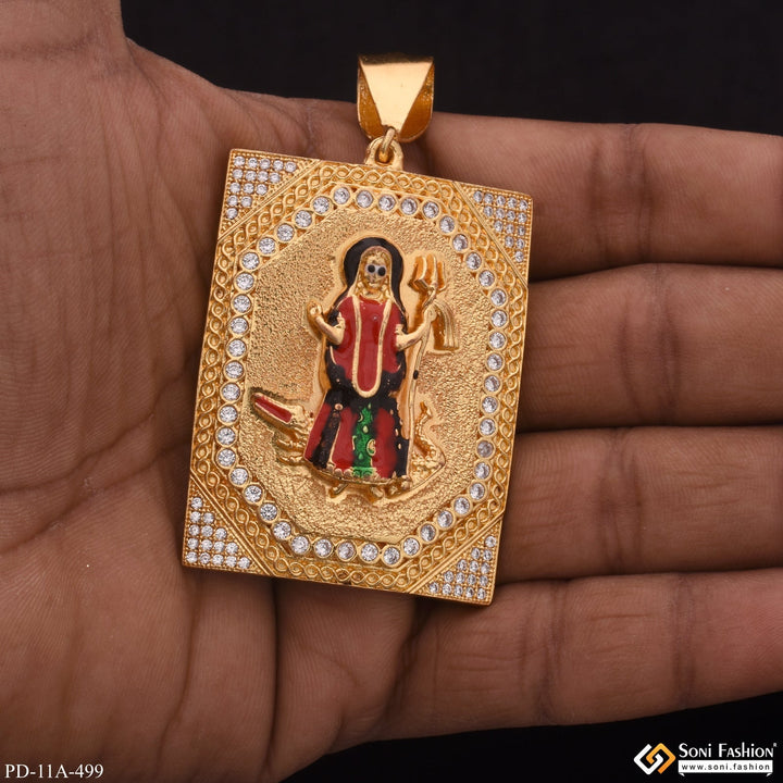 Soni Fashion - pendant - Big Khodiyar Maa In Diamonds Rectangle Gold Plated Pendant For Men - Style A499