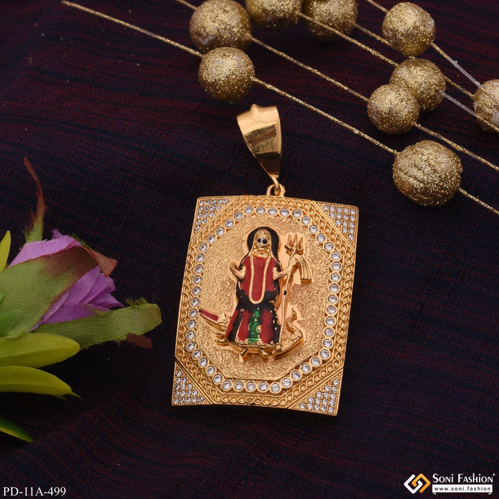 Soni Fashion - pendant - Big Khodiyar Maa In Diamonds Rectangle Gold Plated Pendant For Men - Style A499