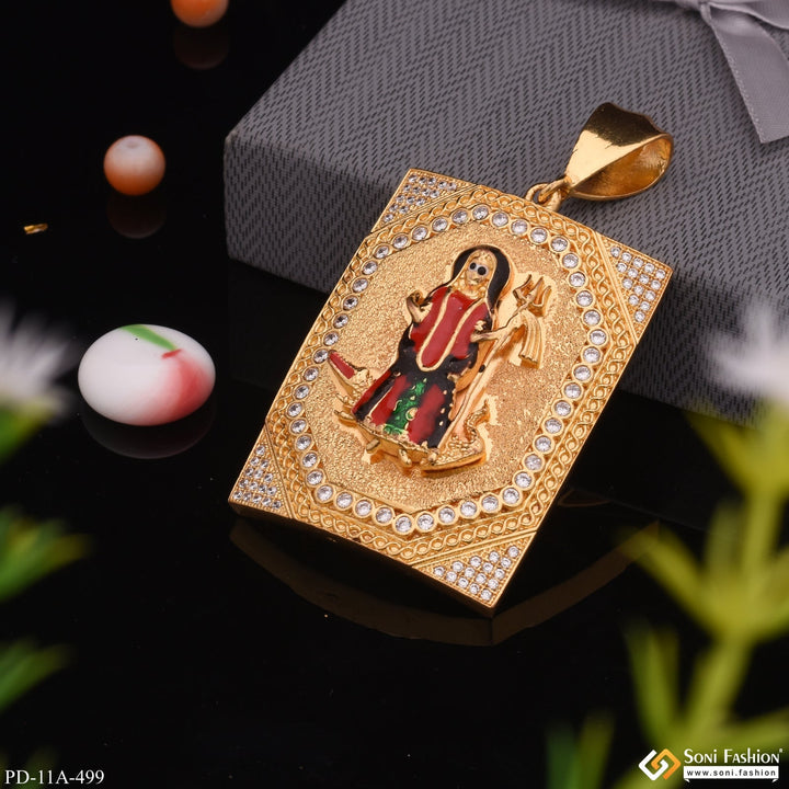 Soni Fashion - pendant - Big Khodiyar Maa In Diamonds Rectangle Gold Plated Pendant For Men - Style A499