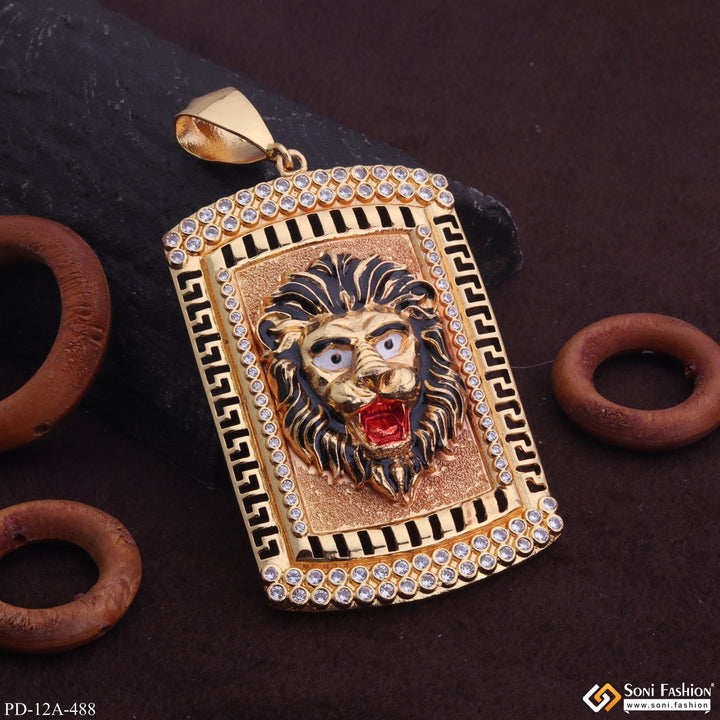 Soni Fashion - pendant - Big Lion Black Hair And Red Mouth Gold Plated Pendant With Diamond Texture Background - Style A488