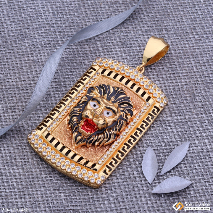 Soni Fashion - pendant - Big Lion Black Hair And Red Mouth Gold Plated Pendant With Diamond Texture Background - Style A488