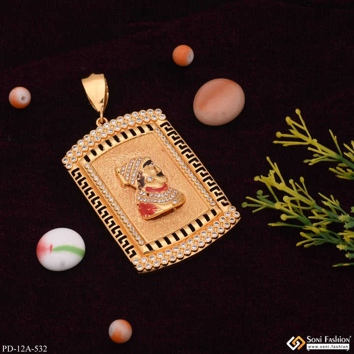 Soni Fashion - pendant - Chatrapati Shivaji Maharaj In Attractive Background Diamonds Gold Plated Pendant - Style A532