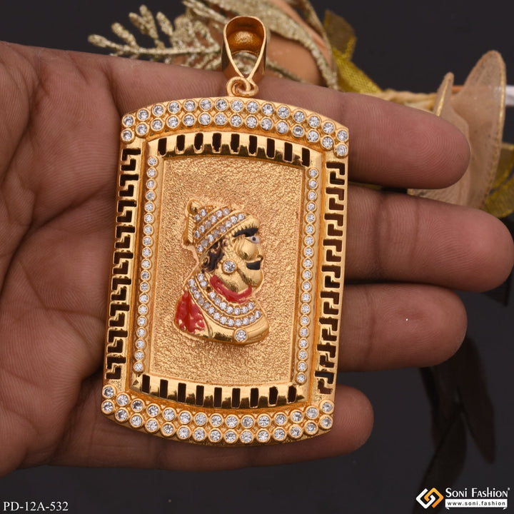 Soni Fashion - pendant - Chatrapati Shivaji Maharaj In Attractive Background Diamonds Gold Plated Pendant - Style A532
