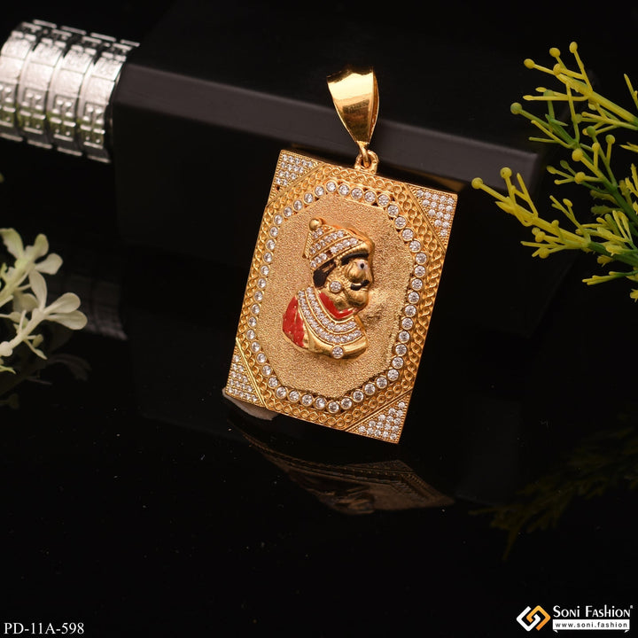 Soni Fashion - pendant - Chatrapati Shivaji Maharaj In Rectangle Diamond Background Gold Plated Pendant - Style A598
