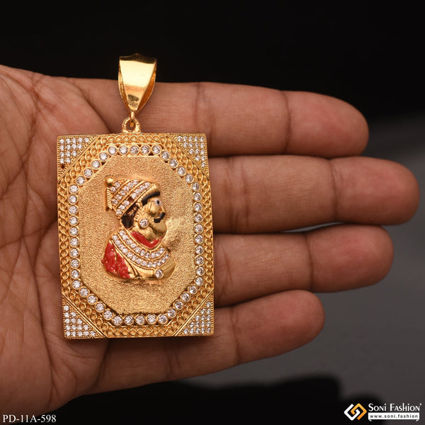Soni Fashion - pendant - Chatrapati Shivaji Maharaj In Rectangle Diamond Background Gold Plated Pendant - Style A598