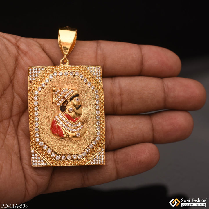 Soni Fashion - pendant - Chatrapati Shivaji Maharaj In Rectangle Diamond Background Gold Plated Pendant - Style A598