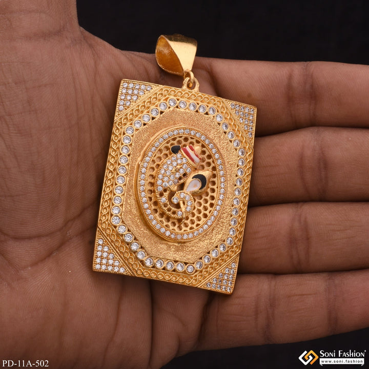 Soni Fashion - pendant - Ganesha in Round With Diamond Rectangle Gold Plated Pendant For Men - Style A502