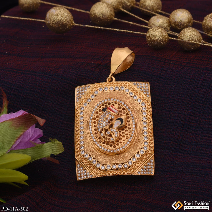 Soni Fashion - pendant - Ganesha in Round With Diamond Rectangle Gold Plated Pendant For Men - Style A502