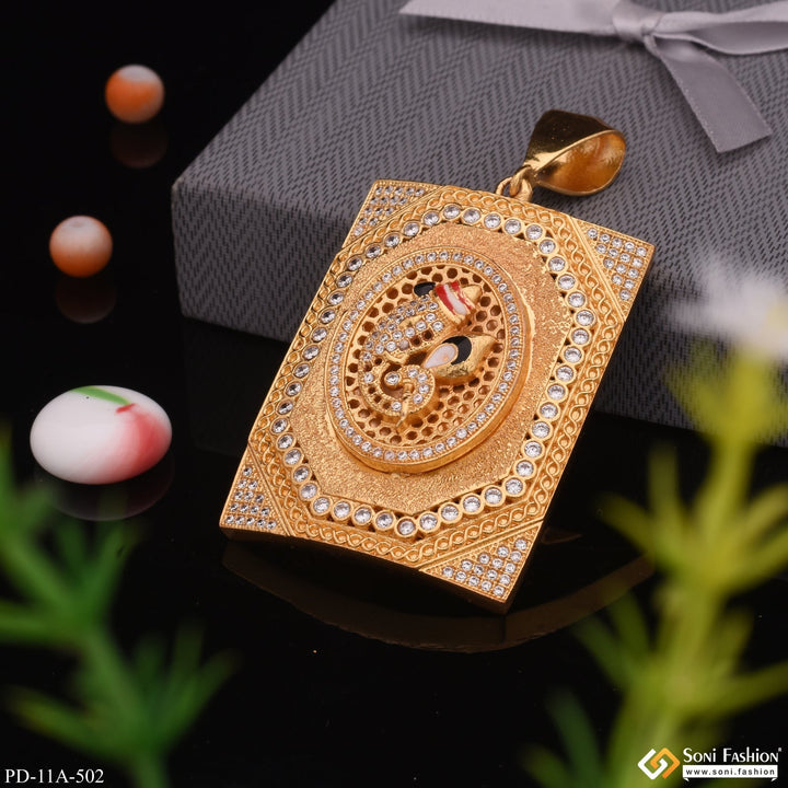 Soni Fashion - pendant - Ganesha in Round With Diamond Rectangle Gold Plated Pendant For Men - Style A502