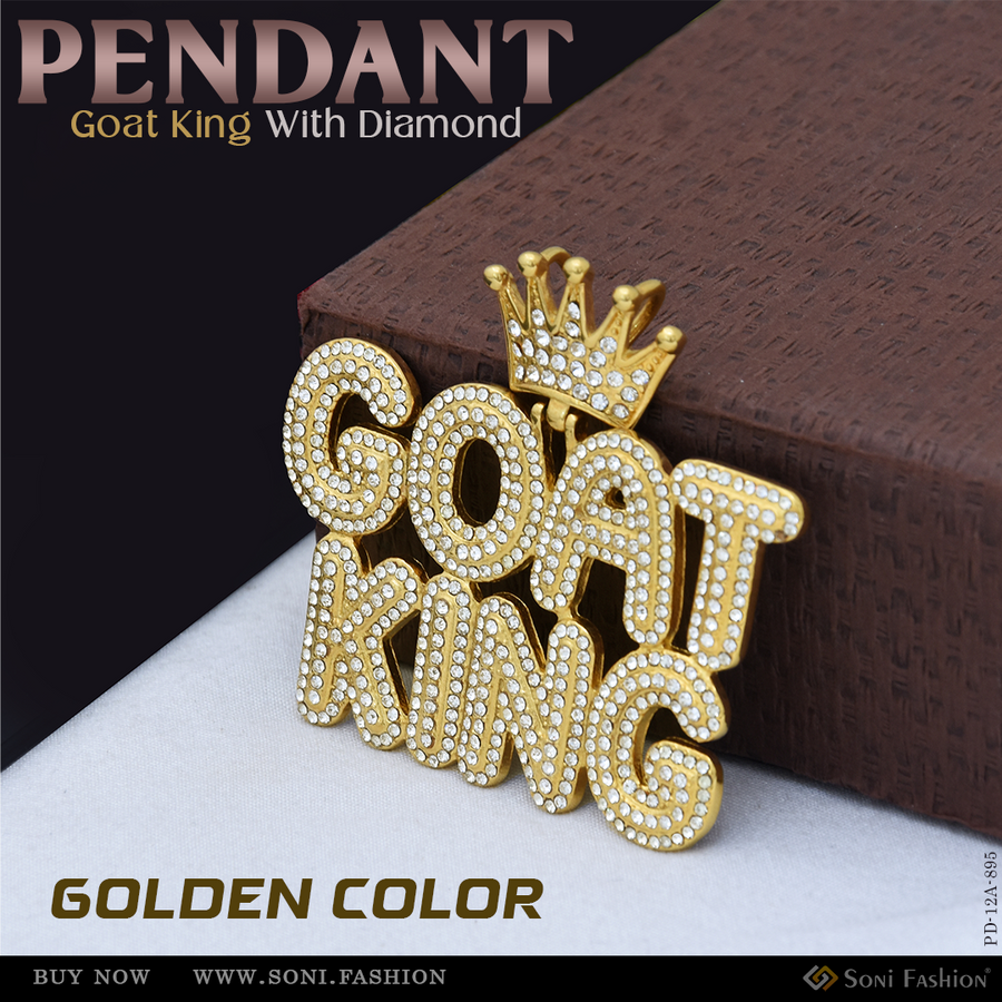 Soni Fashion - pendant - Goat King (greatest Of All Time) With Diamond Golden Color Pendant - Style A895