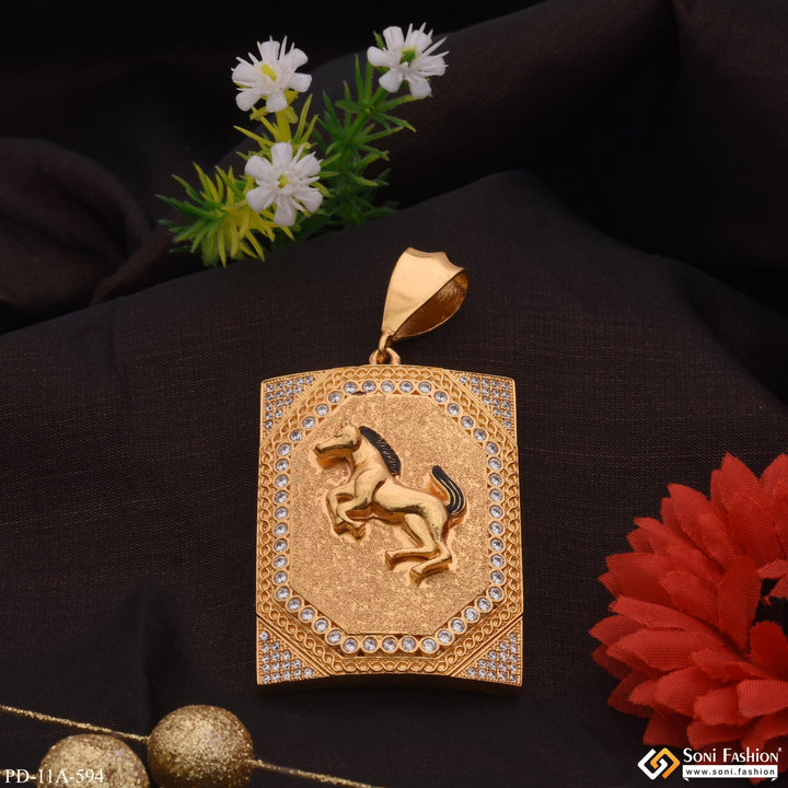 Soni Fashion - pendant - Horse In Diamonds Rectangle Gold Plated Pendant For Men - Style A594
