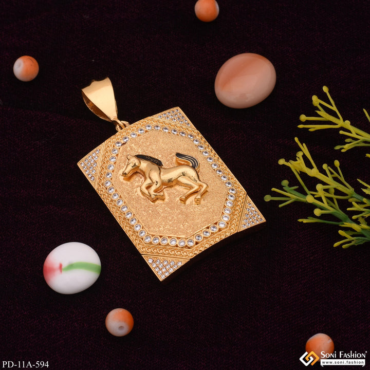 Soni Fashion - pendant - Horse In Diamonds Rectangle Gold Plated Pendant For Men - Style A594