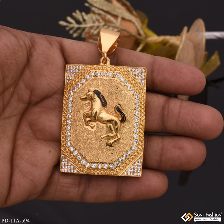 Soni Fashion - pendant - Horse In Diamonds Rectangle Gold Plated Pendant For Men - Style A594