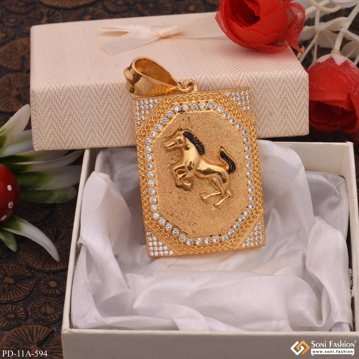 Soni Fashion - pendant - Horse In Diamonds Rectangle Gold Plated Pendant For Men - Style A594