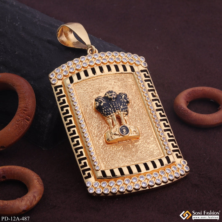 Soni Fashion - pendant - Indian Mudra Gold Plated Pendant With Diamond Texture Background For Men - Style A487