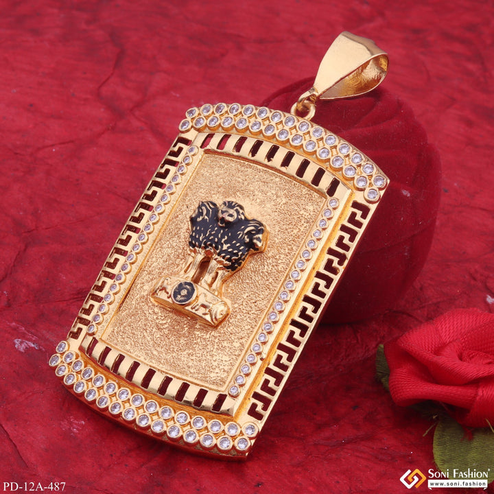 Soni Fashion - pendant - Indian Mudra Gold Plated Pendant With Diamond Texture Background For Men - Style A487