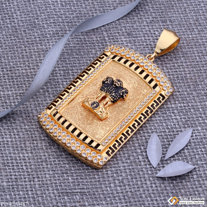 Soni Fashion - pendant - Indian Mudra Gold Plated Pendant With Diamond Texture Background For Men - Style A487
