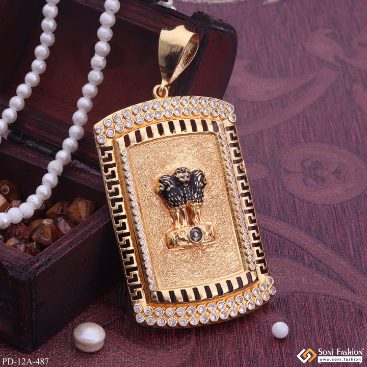 Soni Fashion - pendant - Indian Mudra Gold Plated Pendant With Diamond Texture Background For Men - Style A487