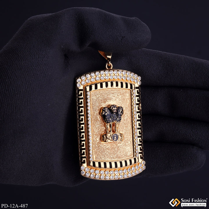 Soni Fashion - pendant - Indian Mudra Gold Plated Pendant With Diamond Texture Background For Men - Style A487