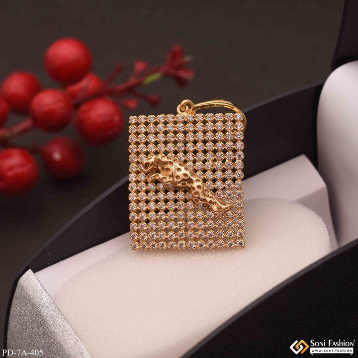 Soni Fashion - pendant - Jaguar in Attractive Square Design with Full Diamonds Gold Plated Pendant - Style A405